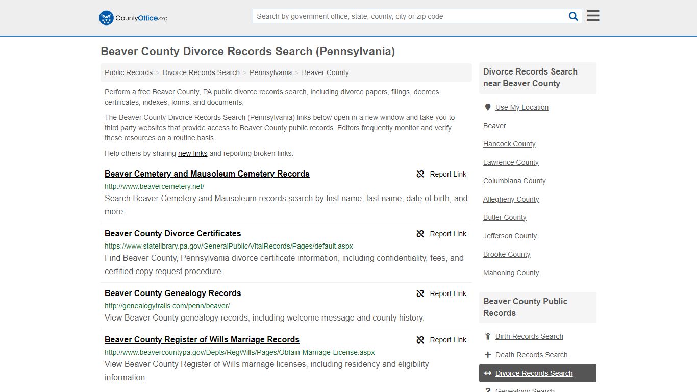 Beaver County Divorce Records Search (Pennsylvania) - County Office