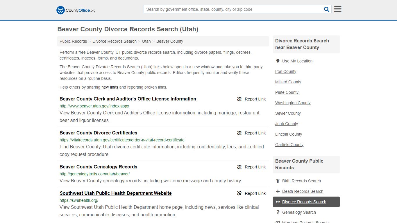 Beaver County Divorce Records Search (Utah) - County Office